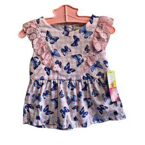 NWT Penelope Mack Gingham Butterfly Flutter Sleeve Peplum Top